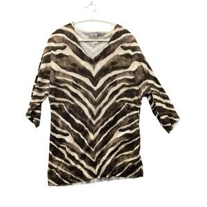 Chico’s Linen Blend Zebra Print Pullover 3/4 Sleeve Lightweight Sweater Sz 3
